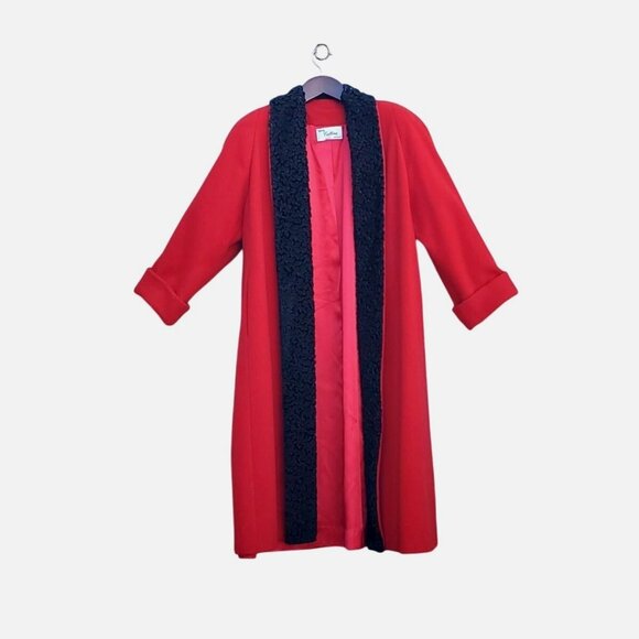 Cattiva Jackets & Blazers - 80s Red Wool Faux Lamb Fur Trim Opera Coat XL Volup Vintage Cattiva USA